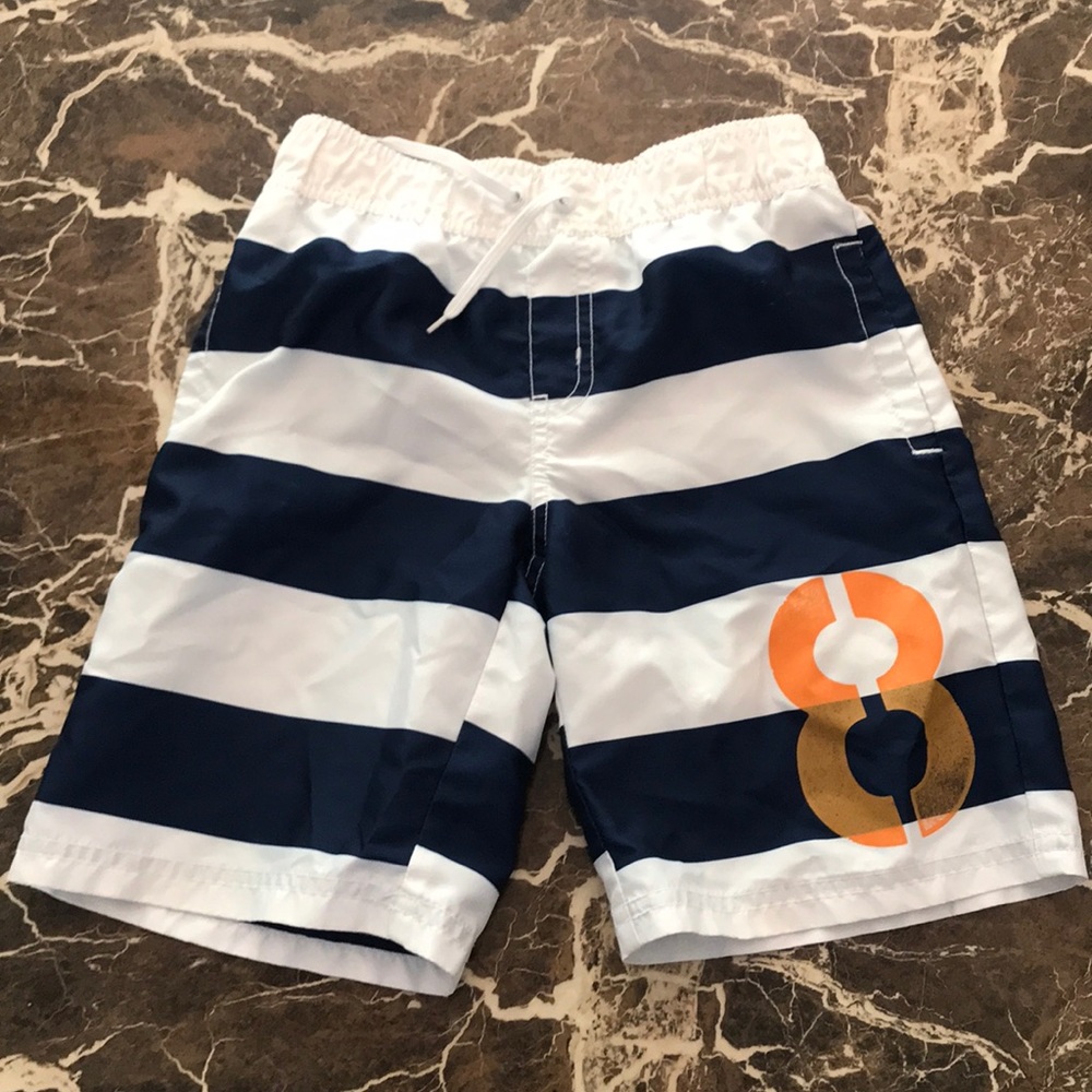 Blue and White Striped Swimming Trunks
